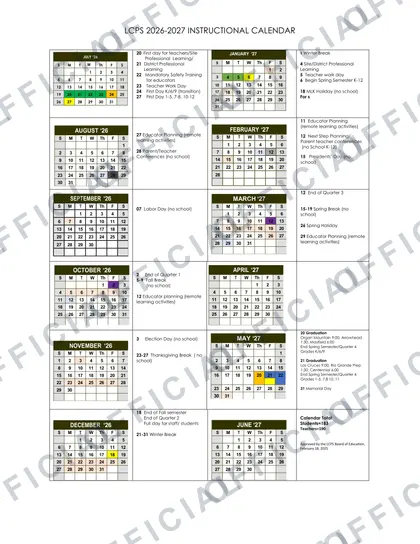 Las Cruces Public Schools LCPS 2026-27 calendar