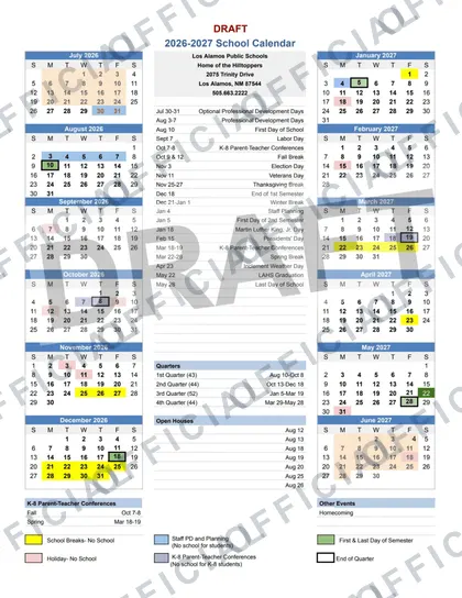 Los Alamos Public Schools 2026-27 calendar