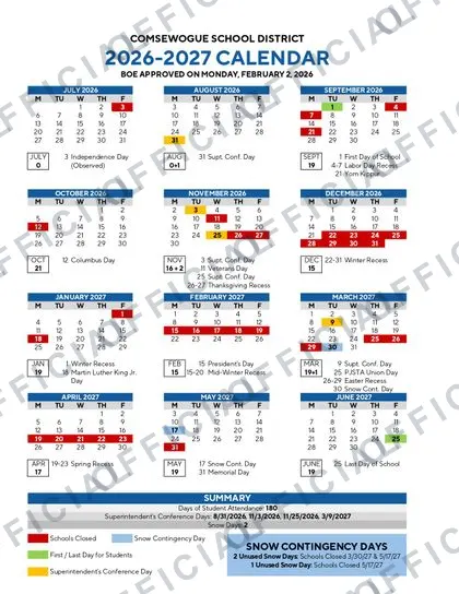 Comsewogue School District 2026-27 calendar