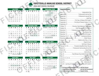 Fayetteville-Manlius School District 2026-27 calendar