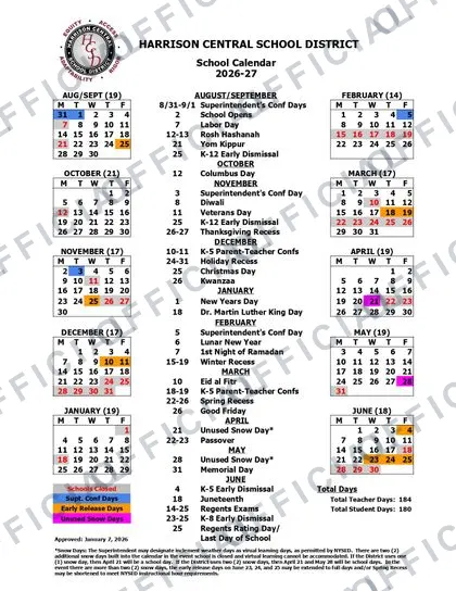 HARRISON CENTRAL SCHOOL DISTRICT 2026-27 calendar