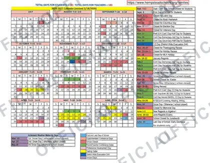 Hempstead Union Free School District 2026-27 calendar