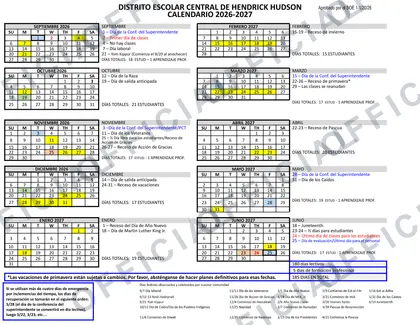 Hendrick Hudson Central School District 2026-27 calendar