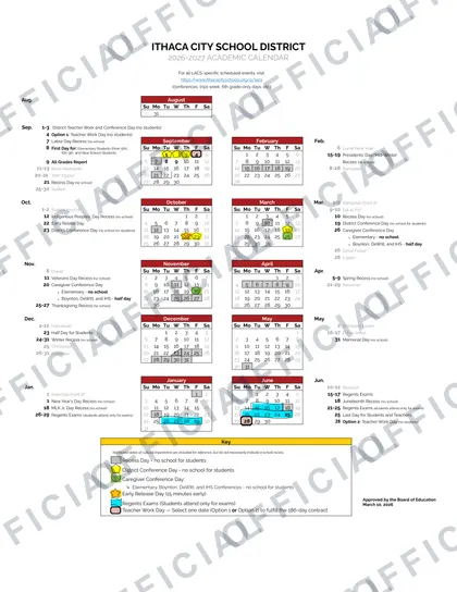 Ithaca City School District 2026-27 calendar