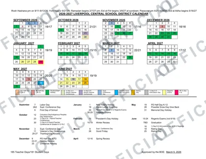 Liverpool Central School District 2026-27 calendar