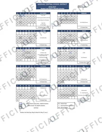 Mahopac Central School District 2026-27 calendar