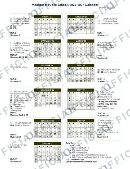 Manhasset Public Schools 2026-27 calendar
