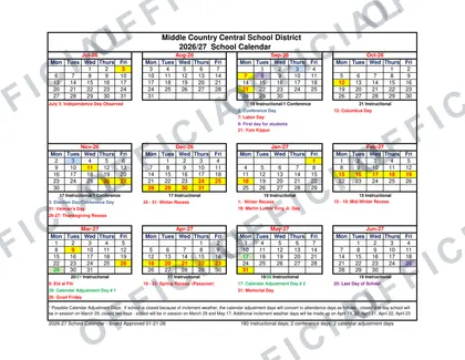 Middle Country Central School District 2026-27 calendar