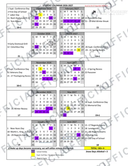 Monroe-Woodbury Central School District 2026-27 calendar