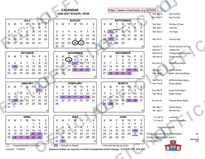 Rockville Centre School District 2026-27 calendar