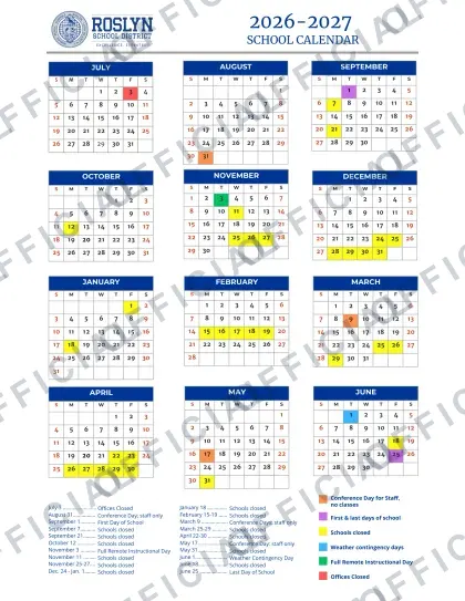 Roslyn School District 2026-27 calendar