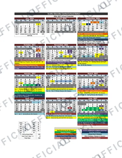 Scotia-Glenville Central School District 2026-27 calendar