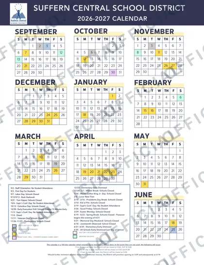 Suffern Central School District 2026-27 calendar