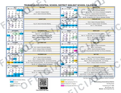 Trumansburg Central School District 2026-27 calendar