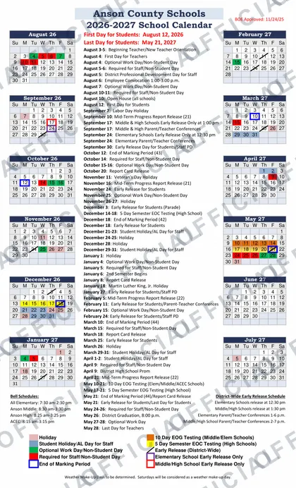 Anson County Schools 2026-27 calendar