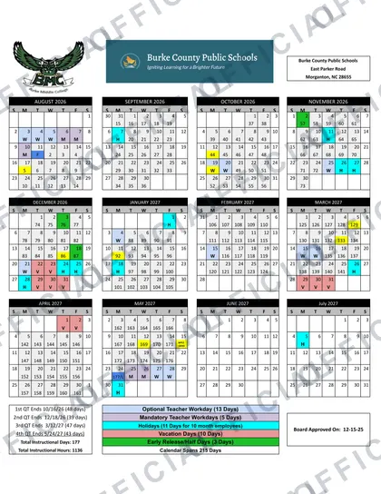 Burke County Public Schools 2026-27 calendar