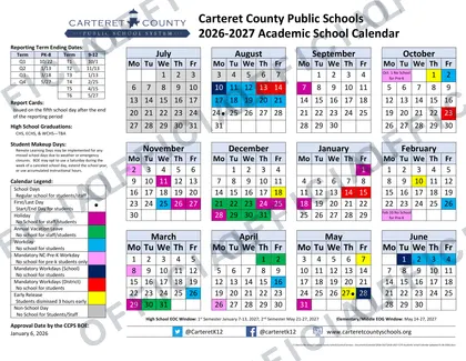 Carteret county NC School 2026-27 calendar