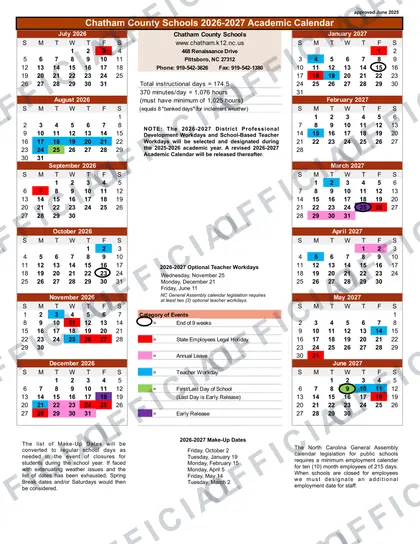 Chatham County Schools 2026-27 calendar