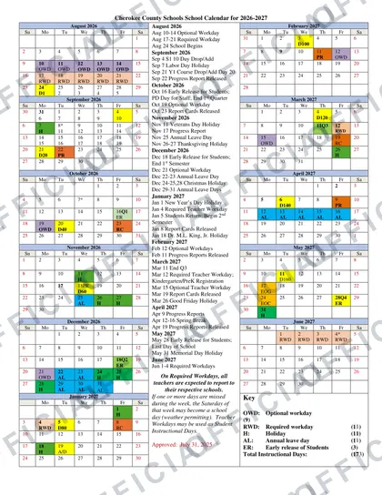 Cherokee County Schools 2026-27 calendar