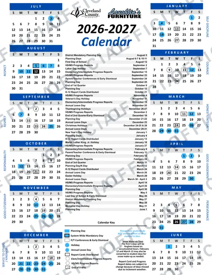 Cleveland County nc Schools 2026-27 calendar