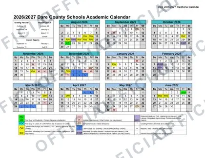 Dare County Schools 2026-27 calendar