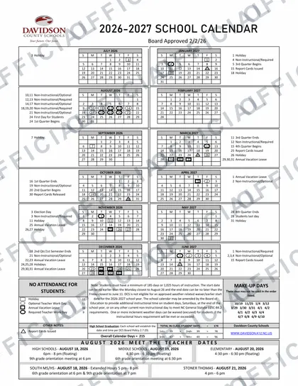 Davidson County Schools 2026-27 calendar