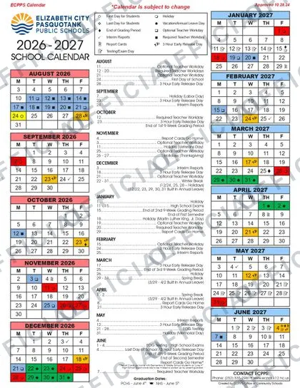 ELIZABETH CITY PASQUOTANK PUBLIC 2026-27 calendar