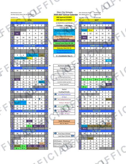 Elkin City Schools 2026-27 calendar
