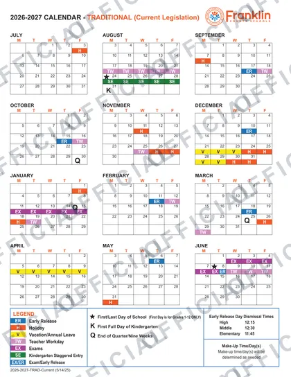 Franklin County Schools 2026-27 calendar