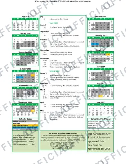 Kannapolis City Schools 2026-27 calendar