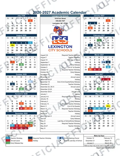 Lexington City Schools 2026-27 calendar