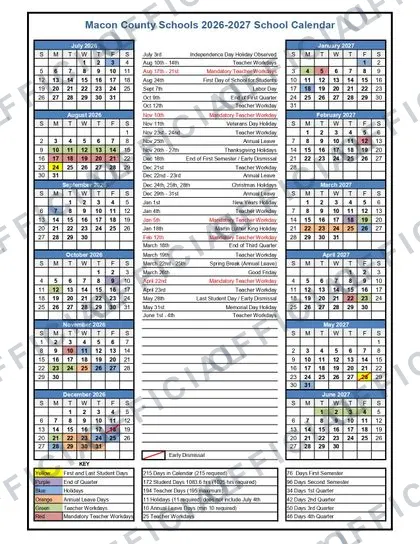 Macon County Schools 2026-27 calendar
