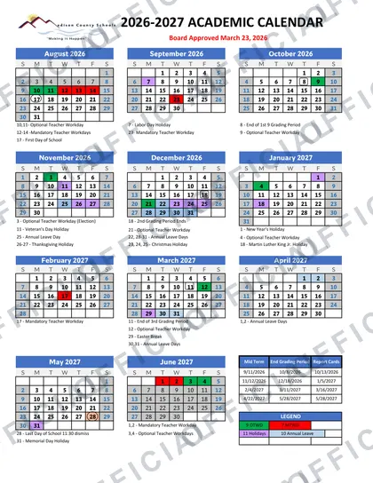 Madison County Schools 2026-27 calendar
