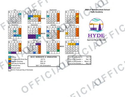 Mattamuskeet School-Hyde Academy 2026-27 calendar