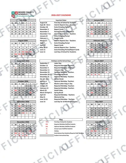 Moore County Schools 2026-27 calendar