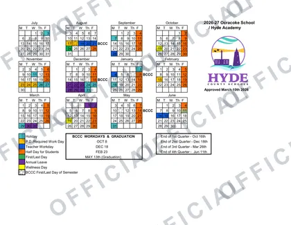 Ocracoke School / Hyde Academy 2026-27 calendar
