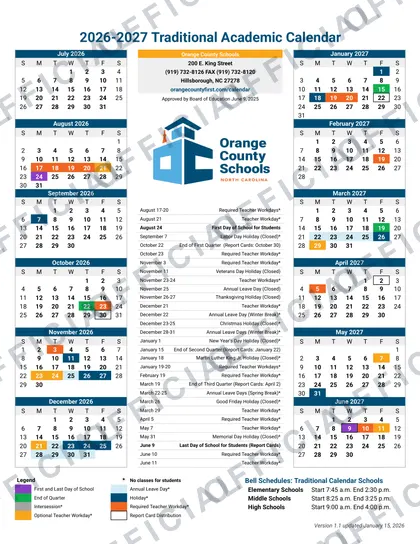 Orange County nc Schools 2026-27 calendar