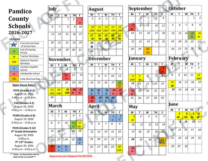 Pamlico County Schools 2026-27 calendar