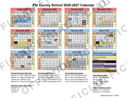 Pitt County School 2026-27 calendar
