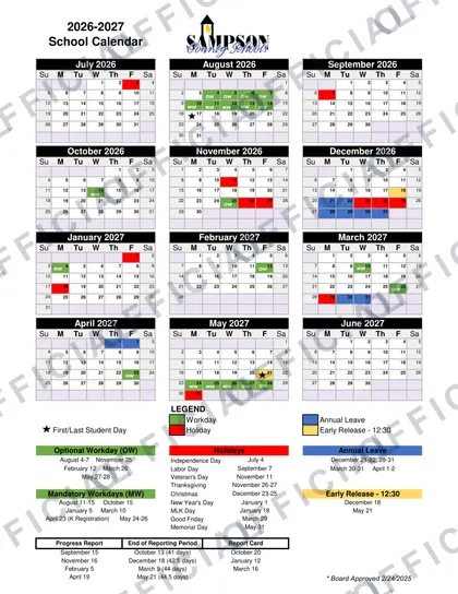 Sampson County Schools 2026-27 calendar