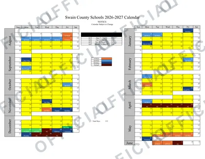 Swain County Schools 2026-27 calendar