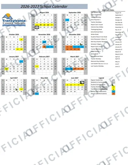 Transylvania County Schools 2026-27 calendar
