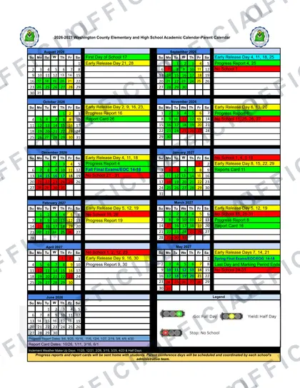 Washington County Elementary and High School 2026-27 calendar