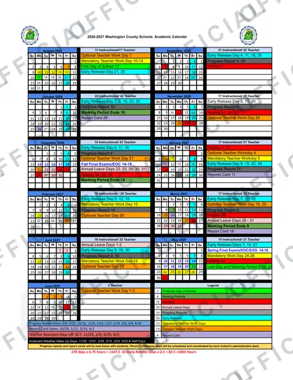 Washington County Schools 2026-27 calendar