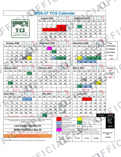 Yadkin County Schools 2026-27 calendar