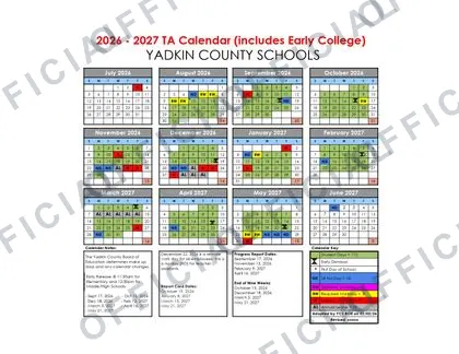 Yadkin County Schools 2026-27 calendar