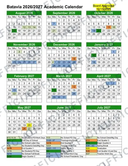 Batavia Local School 2026-27 calendar