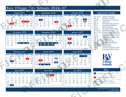 Bay Village City Schools 2026-27 calendar