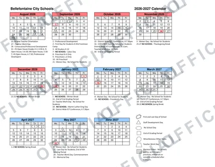 Bellefontaine City Schools 2026-27 calendar