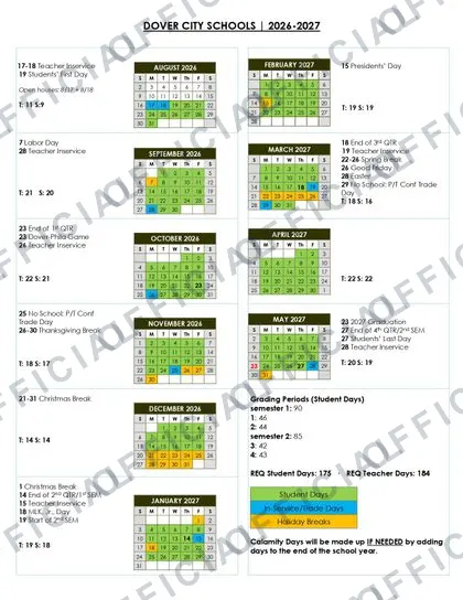 DOVER CITY SCHOOLS 2026-27 calendar
